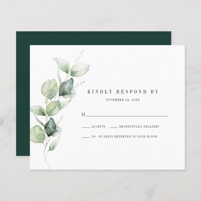 Eucalyptus Foliage Wedding RSVP Response Card (Front/Back)