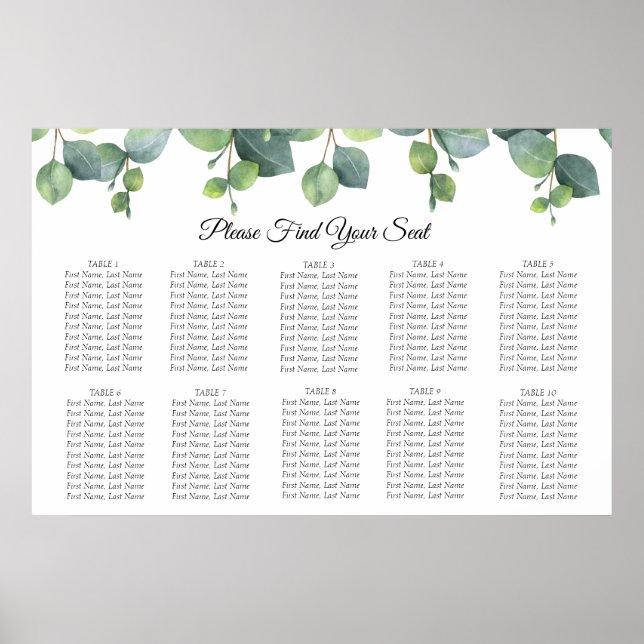 Eucalyptus Foliage Wedding Seating Chart (Front)