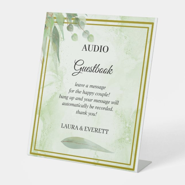 Eucalyptus Foliage Wedding Telephone Guestbook Pedestal Sign (Front)