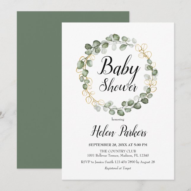 Eucalyptus Foliage Wreath Baby Shower Invitation (Front/Back)