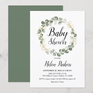 Eucalyptus Foliage Wreath Baby Shower Invitation