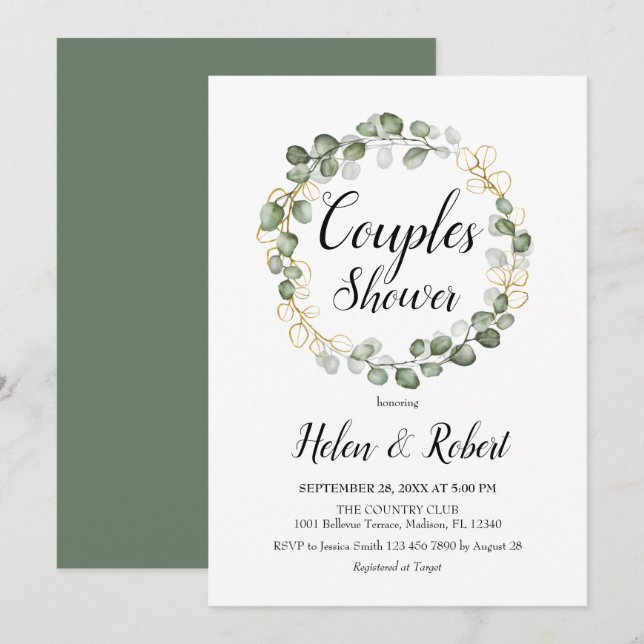 Eucalyptus Foliage Wreath Couples Shower Invitation (Front/Back)