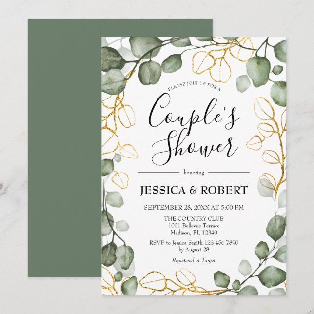 Eucalyptus Foliage Wreath Couples Shower Invitation (Front/Back)