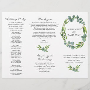 Eucalyptus Foliage Wreath Tri+Fold Wedding Program Flyer