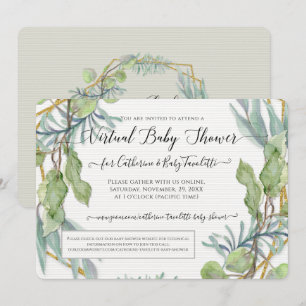Eucalyptus Foliage Wreath Virtual Baby Boy Shower Invitation