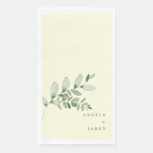 Eucalyptus Foliage Yellow  Wedding Couple Names  Napkin