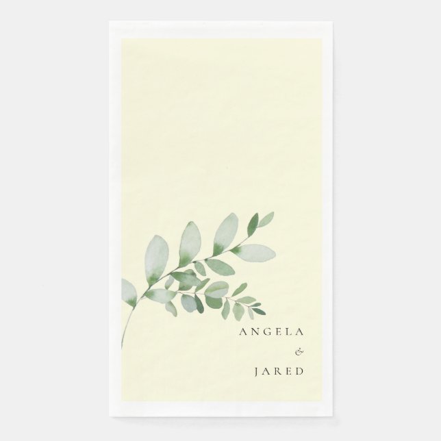 Eucalyptus Foliage Yellow  Wedding Couple Names  Napkin (Front)
