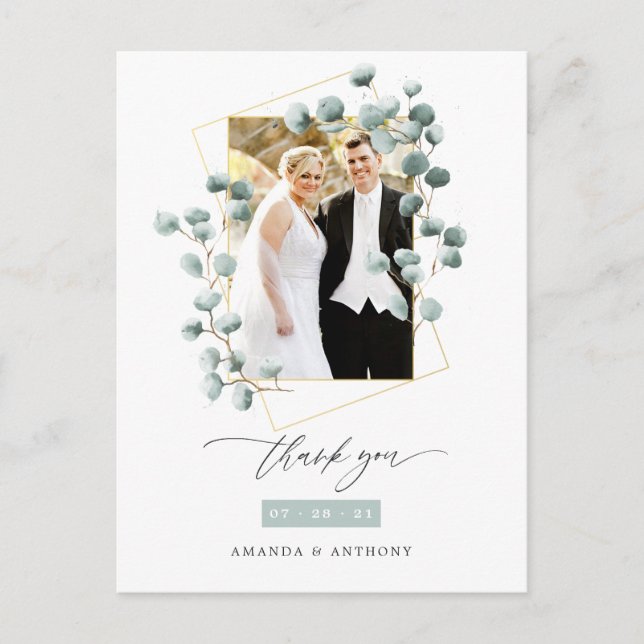 Eucalyptus Forest Geometric Wedding Thank You Postcard (Front)