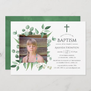 Eucalyptus Forest Greenery Baptism or Christening Invitation