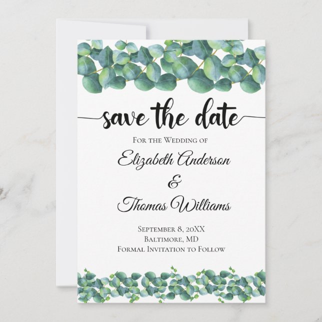 Eucalyptus Formal Elegant Save the Date Invitation (Front)