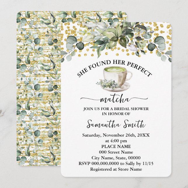 Eucalyptus Found Her Perfect Matcha Bridal Shower Invitation (Front/Back)