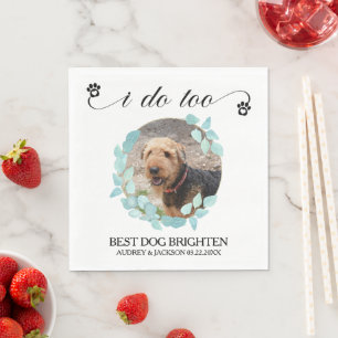 Eucalyptus Frame Dog Photo Wedding Napkin