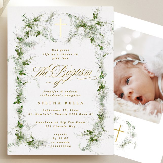 Eucalyptus Frame Gold Cross Baptism Photo (Creator Uploaded)