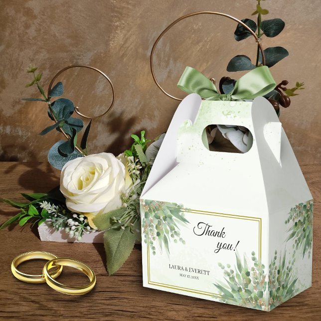 Eucalyptus Frame Green Gold Foliage Wedding Favour Box (Creator Uploaded)