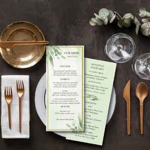 Eucalyptus Frame Green Gold Foliage Wedding Menu