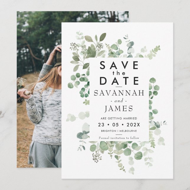 Eucalyptus Frame Greenery Wedding Save The Date Invitation (Front/Back)