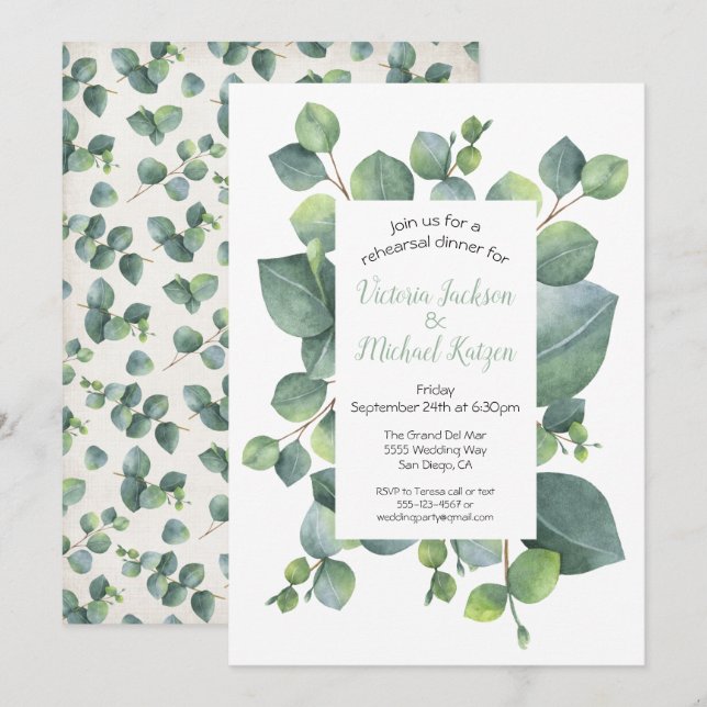 Eucalyptus Frame Rehearsal Dinner Invitation (Front/Back)