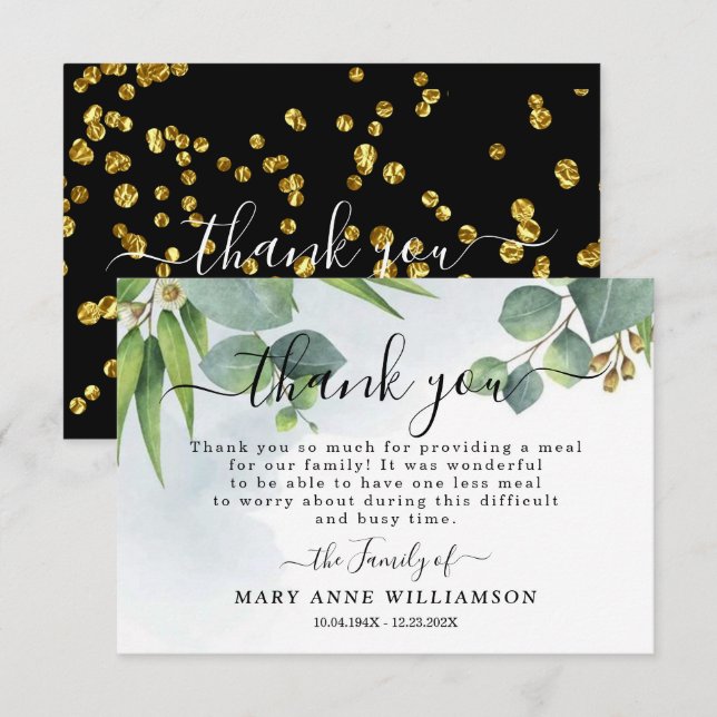 Eucalyptus Funeral Food Thank You Card (Front/Back)