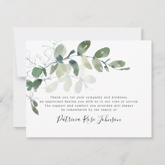 Eucalyptus Funeral Memorial Thank You Card (Front)