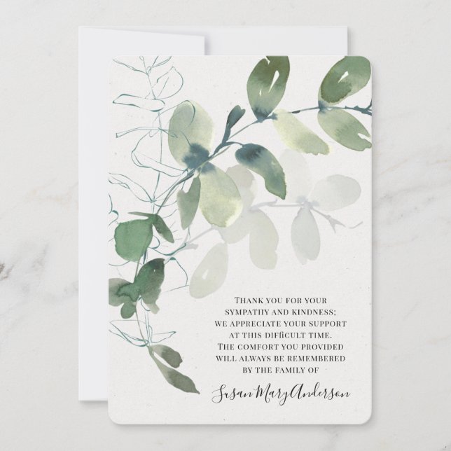 Eucalyptus Funeral Memorial Thank You Card (Front)