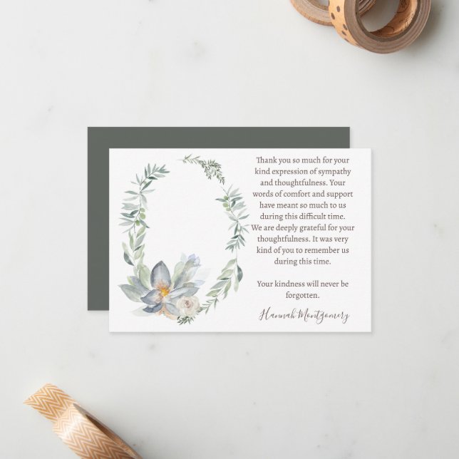 Eucalyptus Funeral Photo Thank You Card, Sympathy Card (Front/Back In Situ)