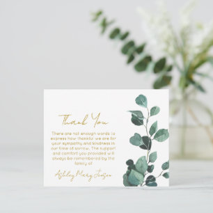 Eucalyptus Funeral Thank You Card Bereavement