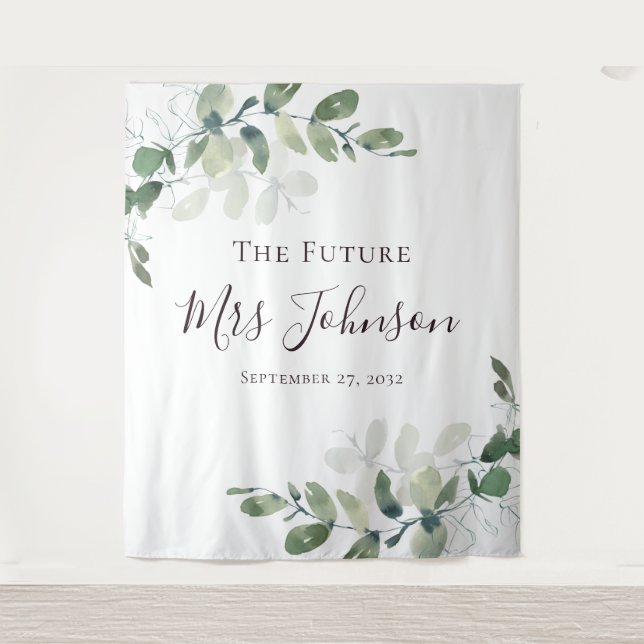 Eucalyptus Future Mrs Photo Booth Backdrop Tapestry (Front)