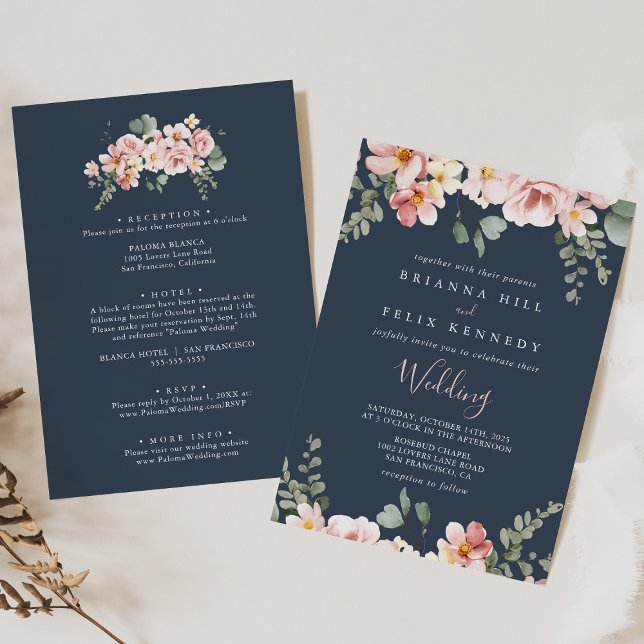 Eucalyptus Garden Rose Floral Front & Back Wedding Invitation (Creator Uploaded)