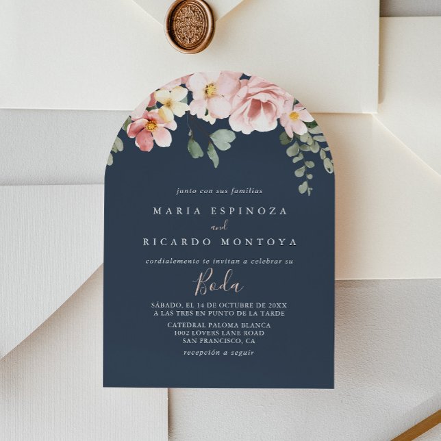Eucalyptus Garden Rose Floral Spanish Wedding Invitation (Creator Uploaded)