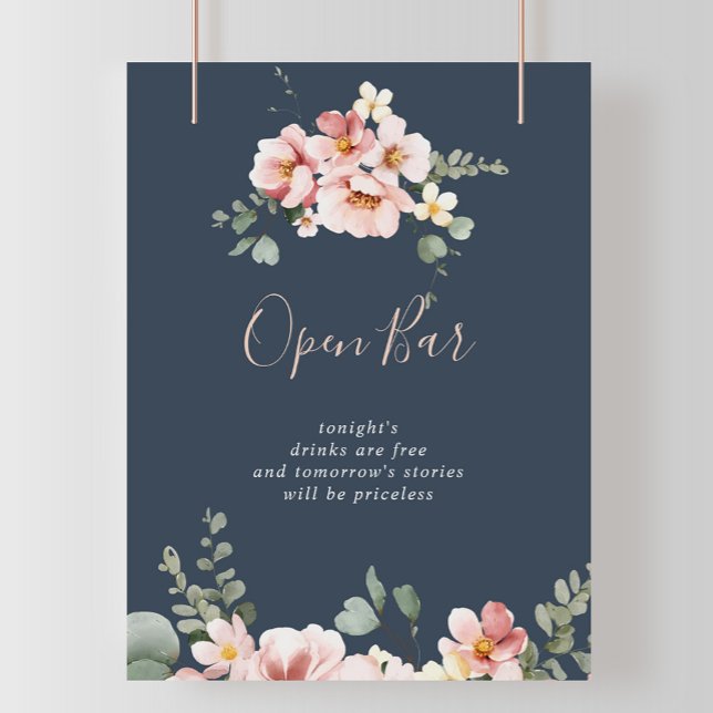 Eucalyptus Garden Rose Floral Wedding Open Bar Poster (Creator Uploaded)