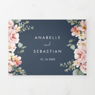 Eucalyptus Garden Rose Floral Wedding Tri-Fold Invitation