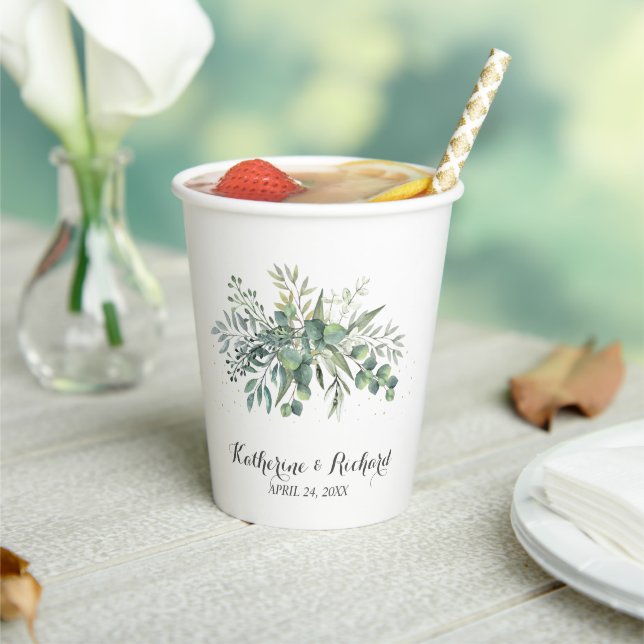 Eucalyptus Garden Wedding Paper Cups (Insitu)