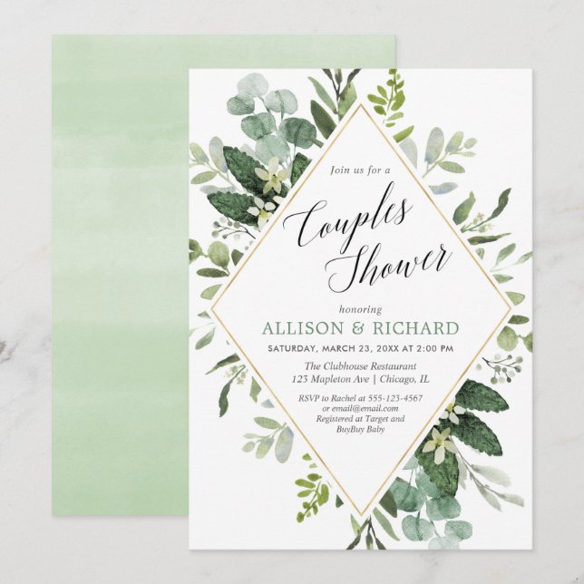 Eucalyptus gender neutral couples baby shower invitation (Front/Back)