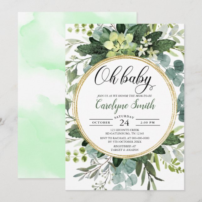 Eucalyptus Gender Neutral Oh Baby Shower Invitation (Front/Back)
