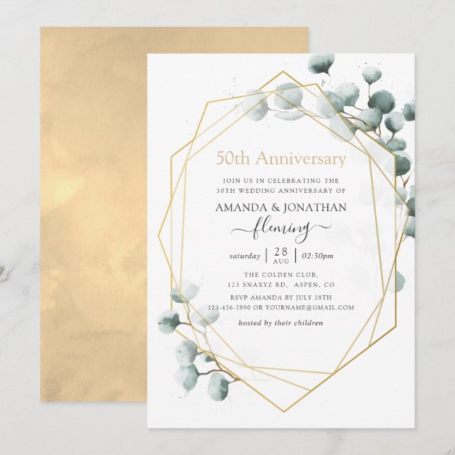 Eucalyptus Geometric 50th Wedding Anniversary Invitation (Front/Back)