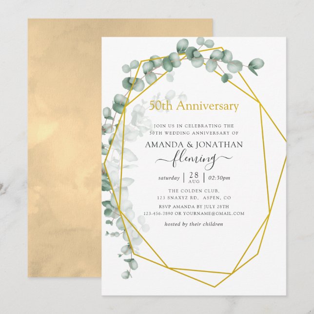 Eucalyptus Geometric 50th Wedding Anniversary Invitation (Front/Back)