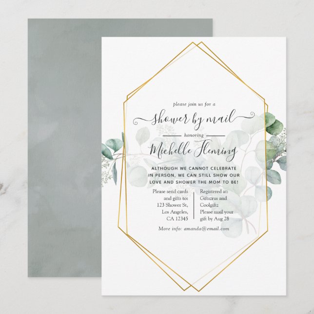 Eucalyptus Geometric Baby Shower by Mail Invitation (Front/Back)