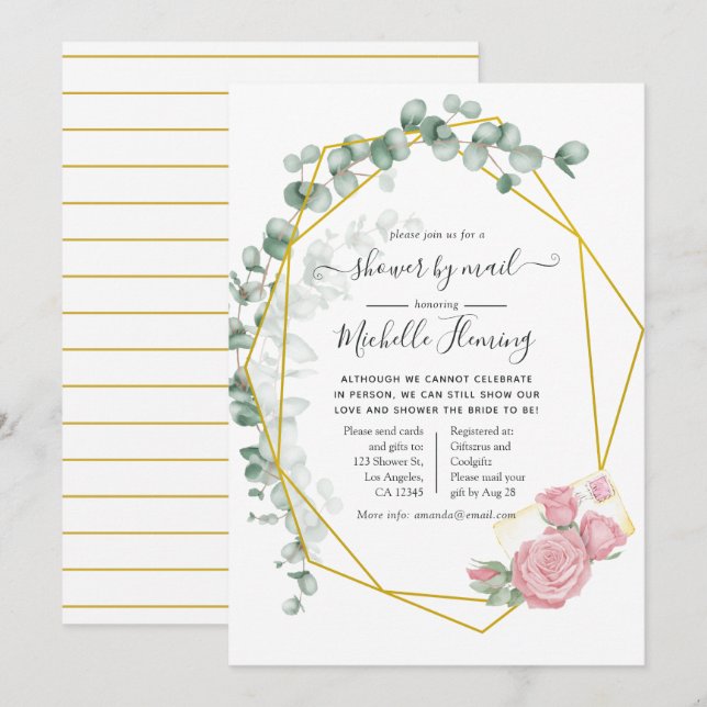 Eucalyptus Geometric Bridal Shower by Mail Invitation (Front/Back)