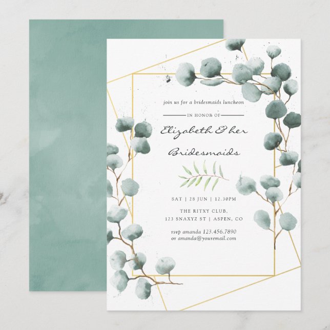 Eucalyptus Geometric Bridesmaids Luncheon invite (Front/Back)