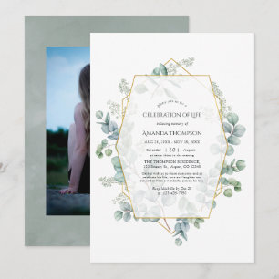 Eucalyptus Geometric Celebration of Life Photo Invitation