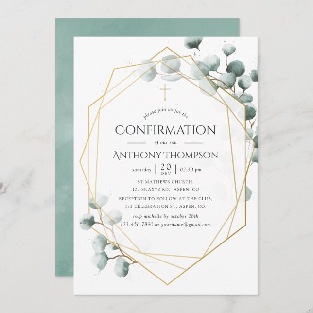 Eucalyptus Geometric Confirmation Invitation (Front/Back)