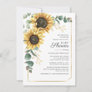 Eucalyptus Geometric Floral Baby Shower Sunflower Invitation