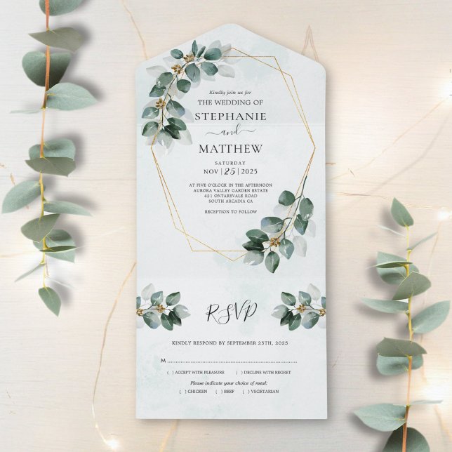 Eucalyptus Geometric Foliage Modern Wedding All In One Invitation (Creator Uploaded)