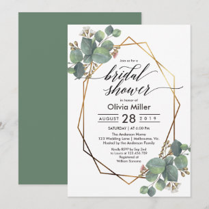Eucalyptus geometric frame bridal shower invitate invitation