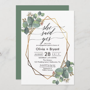 Eucalyptus geometric frame engagement party invitation