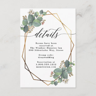 Eucalyptus geometric frame wedding accommodations invitation
