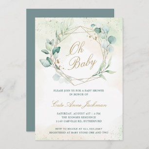Eucalyptus Geometric Gender Neutral Oh Baby Shower Invitation