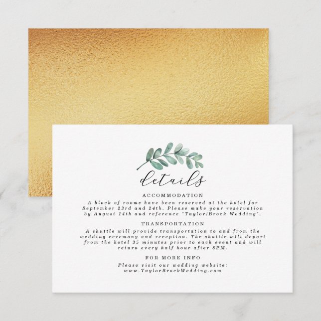 Eucalyptus Geometric Gold Foil Wedding Enclosure Card (Front/Back)
