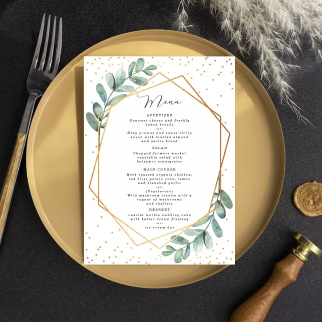 Eucalyptus Geometric Gold Foil Wedding Menu (Creator Uploaded)