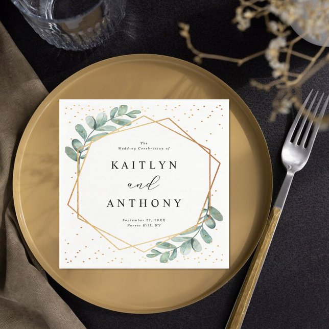 Eucalyptus Geometric Gold Foil Wedding Napkin (Creator Uploaded)